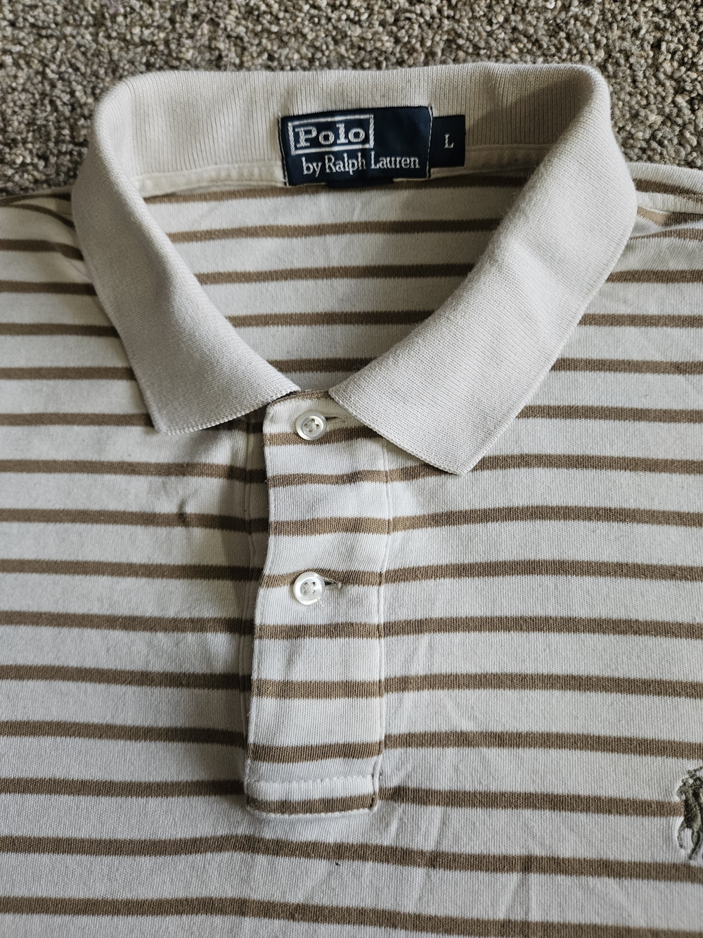 Polo by Ralph Lauren Men’s Cream & Brown Striped Polo Shirt